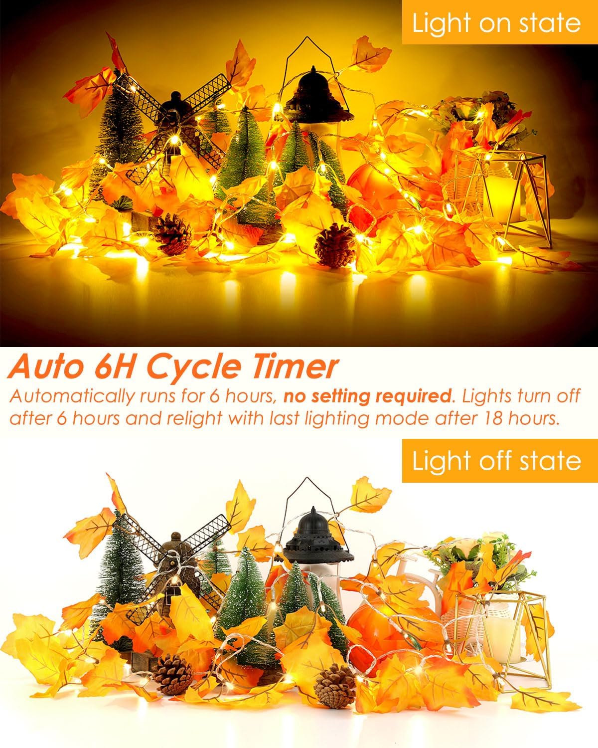 Luditek [8 Lighting Modes & Timer Fall Decorations for Home Maple Leaf Garland with Lights 40LED Battery Operated Waterproof String Lights, Thanksgiving Halloween Fall Decor Indoor Outdoor Autumn-1