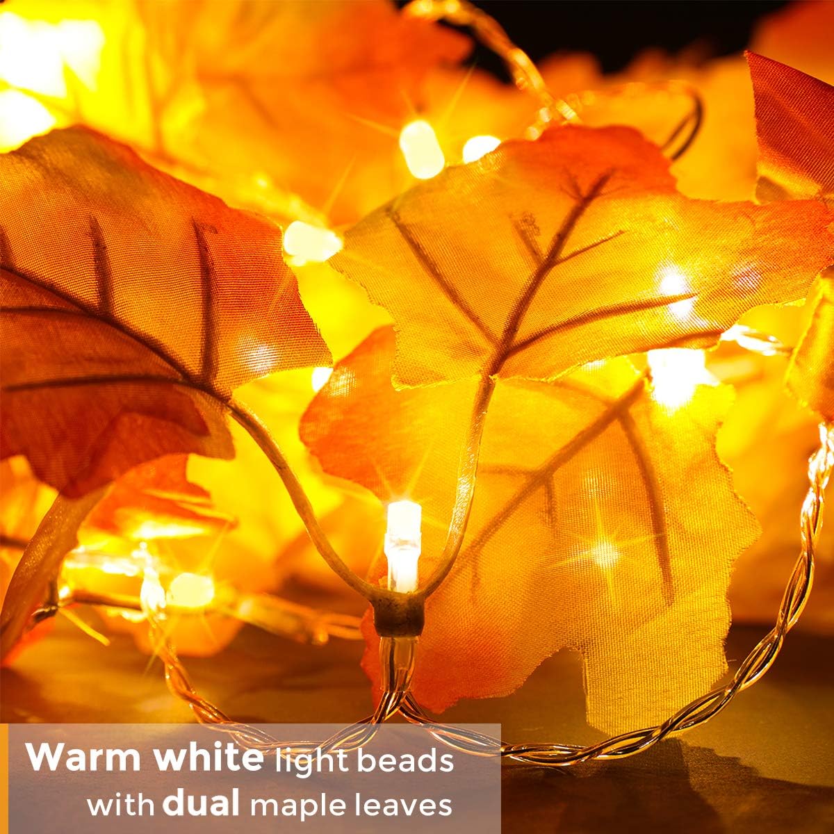 Luditek [8 Lighting Modes & Timer Fall Decorations for Home Maple Leaf Garland with Lights 40LED Battery Operated Waterproof String Lights, Thanksgiving Halloween Fall Decor Indoor Outdoor Autumn-3