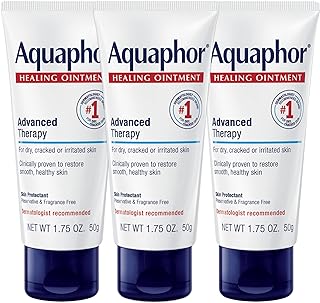 Aquaphor Healing Ointment Advanced Therapy Skin Protectant, Body Moisturizer for Dry Skin, Minor Cuts and Burns, Dry Cuticles, Cracked Heels, Hands and Lips, 1.75 Oz Tube, Pack of 3