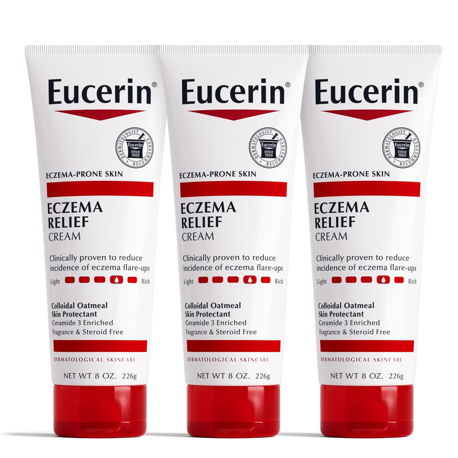 Eucerin Eczema Relief Cream, Full Body Lotion for Eczema-Prone Skin, Moisturizing Eczema Cream, Body Moisturizer, Multi-Pack, 8 oz. Tube (Pack of 3)-0