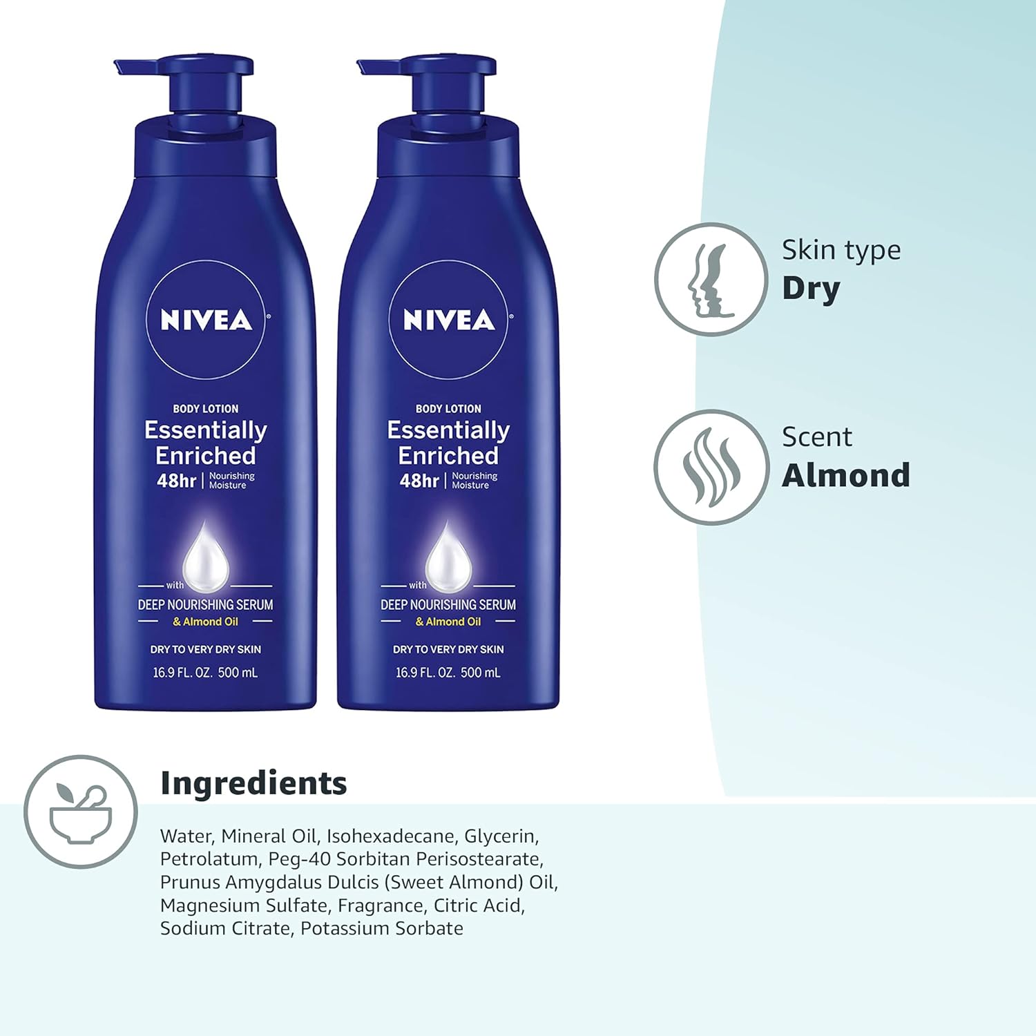 NIVEA Essentially Enriched Body Lotion for Dry Skin, Pack of 2, 16.9 Fl Oz Pump Bottles-14