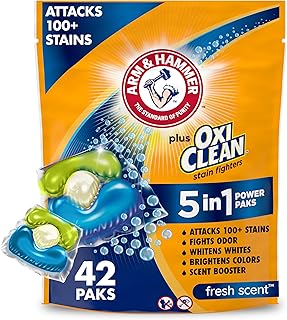 Arm & Hammer Plus OxiClean 5-in-1 Laundry Detergent Power Paks, 42 Count (Packaging may vary)