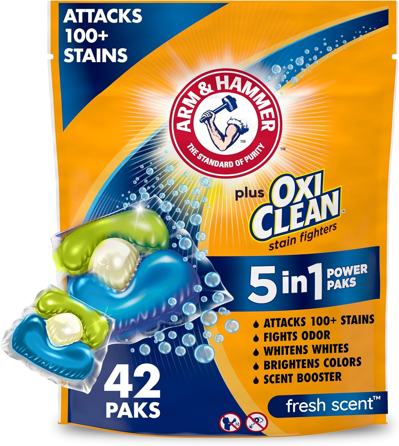 Arm & Hammer Plus OxiClean 5-in-1 Laundry Detergent Power Paks, 42 Count (Packaging may vary)-0