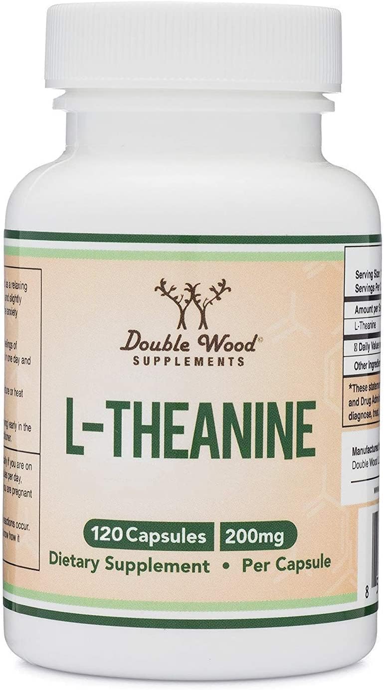 L-Theanine Supplement 200mg, 120 Capsules (Soy Free, Gluten Free, Non-GMO, Third Party Tested) Synergy with Magnesium L-Threonate and Apigenin by Double Wood-0