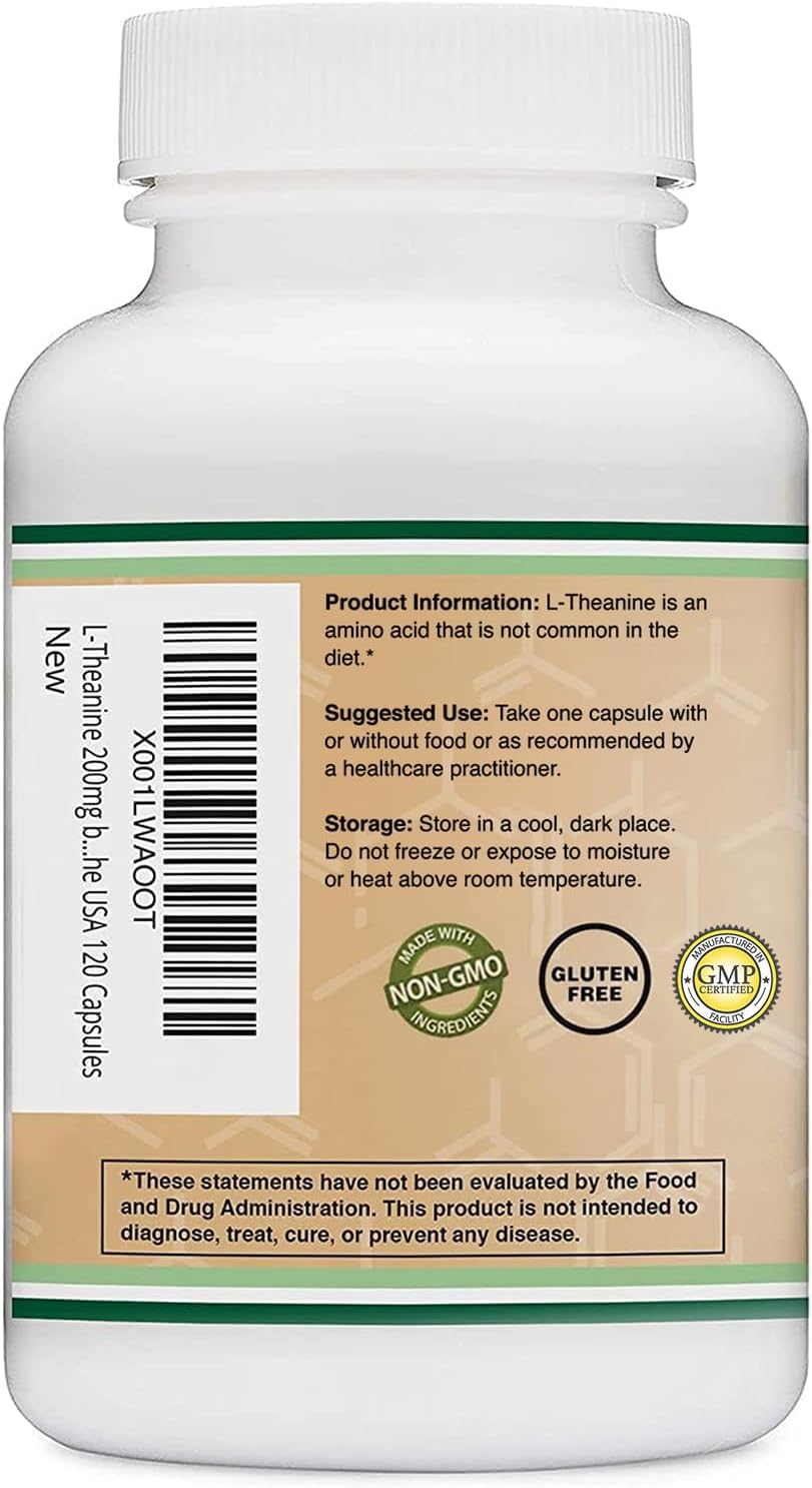 L-Theanine Supplement 200mg, 120 Capsules (Soy Free, Gluten Free, Non-GMO, Third Party Tested) Synergy with Magnesium L-Threonate and Apigenin by Double Wood-3