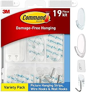 Command Clear Variety Pack, Including 8 Pairs of Picture Hanging Strips, 4 Clear Wire Hooks and 11 Wall Hooks for Hanging Home Decor, Damage Free Hanging Up to 19 Items with Command Strips