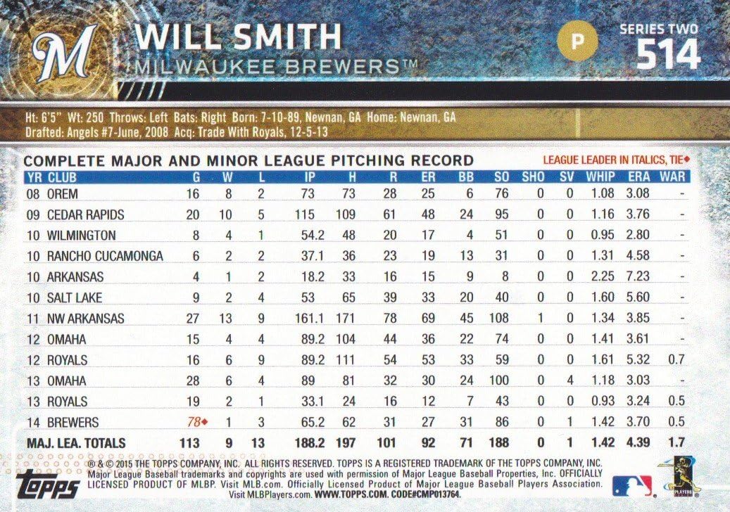 2015 Topps Baseball #514 Will Smith s-1