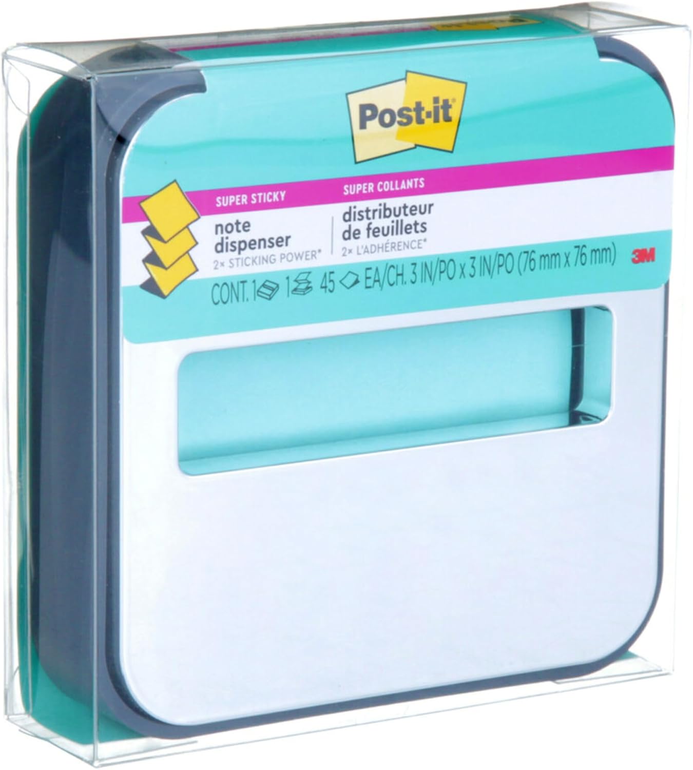 Post-it Note Dispenser with Post-it Pop-up Notes, Black Base with Steel Top, 1 Aqua Splash 3 in. x 3 in. Super Sticky Note Pad, Classroom or Office Supplies-2