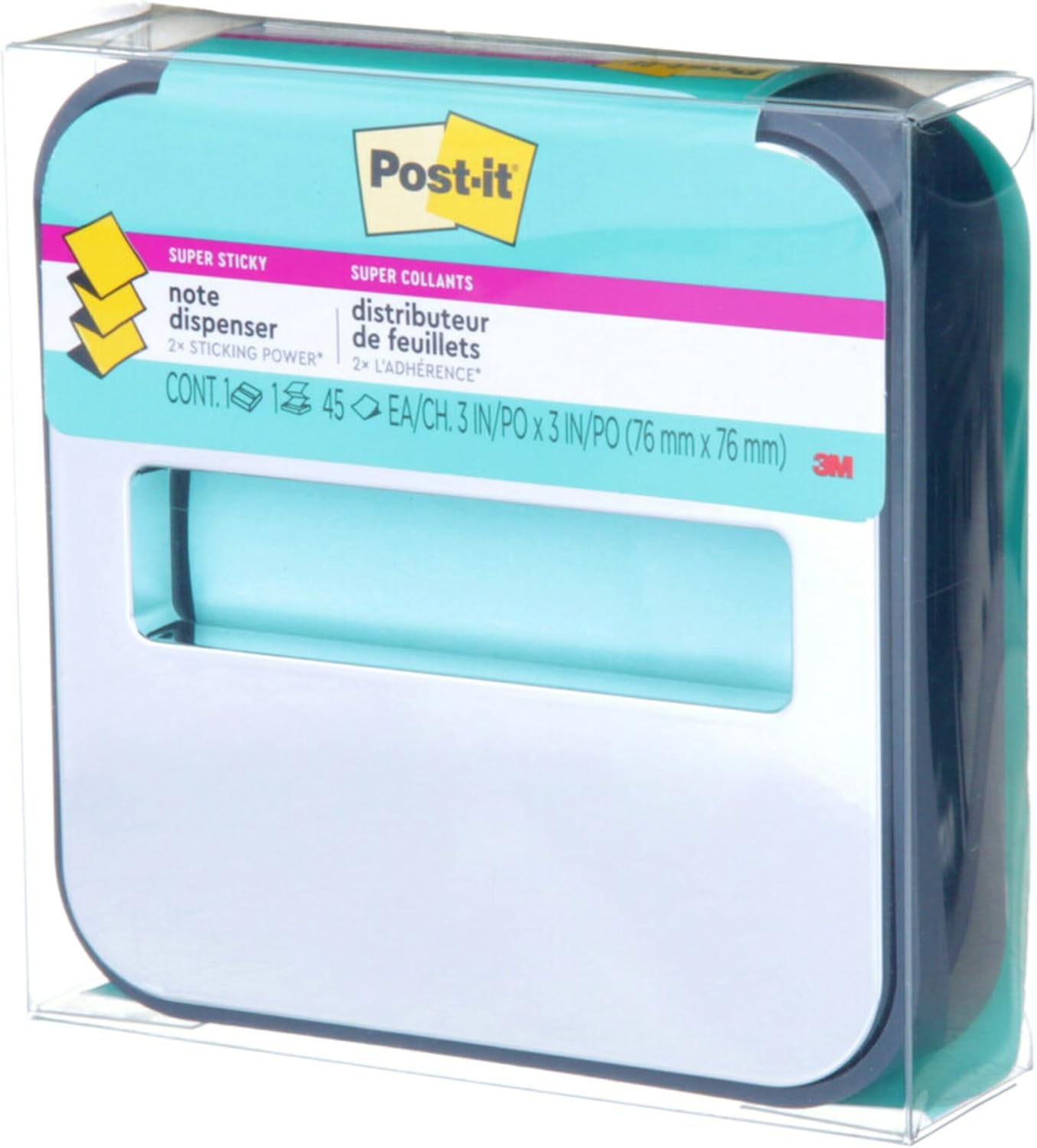 Post-it Note Dispenser with Post-it Pop-up Notes, Black Base with Steel Top, 1 Aqua Splash 3 in. x 3 in. Super Sticky Note Pad, Classroom or Office Supplies-3