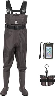 TIDEWE Bootfoot Chest Wader, 2-Ply Nylon/PVC Waterproof Fishing Hunting Waders with Boot Hanger for Men Women Green Brown