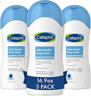 Cetaphil Ultra Gentle Refreshing Body Wash, For Dry to Normal, Sensitive Skin, 16.9oz Pack of 3, Aloe Vera, Calendula, Vitamin B5, Hypoallergenic, Paraben Free, Fragrance Free, Dermatologist Tested