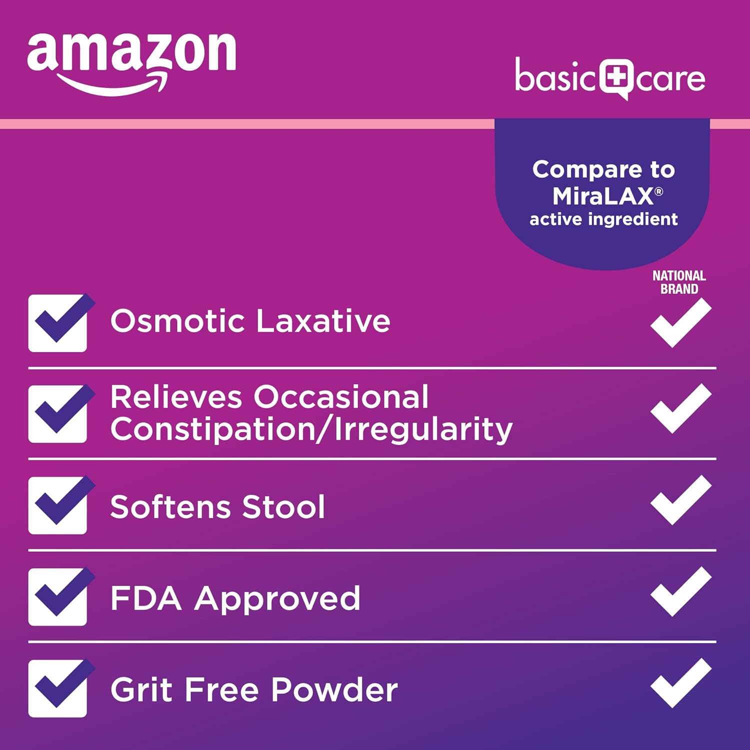 Amazon Basic Care ClearLax, Polyethylene Glycol 3350 Powder for Solution, Osmotic Laxative, Unflavored, 1.11 pound (Pack of 1)-2