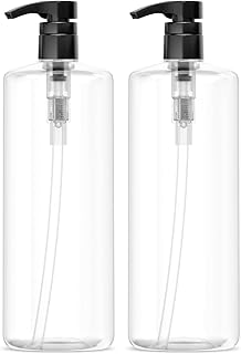 Bar5F Empty Shampoo Bottles with Pumps (2-Pack 32oz/1Liter/Large) BPA-Free PETE1 Plastic Bottle Crystal-Clear