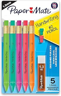 Paper Mate Handwriting Triangular Mechanical Pencil Set with Lead & Eraser Refills, 1.3mm, School Supplies, Office Supplies, Sketching Pencils, Drafting Pencil, Fun Barrel Colors, 8 Count