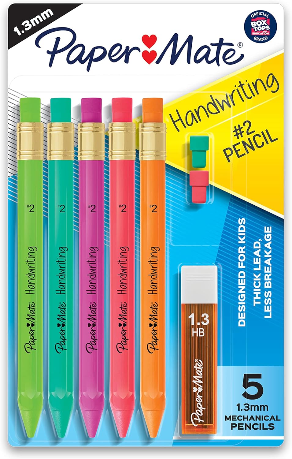 Paper Mate Handwriting Triangular Mechanical Pencil Set with Lead & Eraser Refills, 1.3mm, School Supplies, Office Supplies, Sketching Pencils, Drafting Pencil, Fun Barrel Colors, 8 Count-0