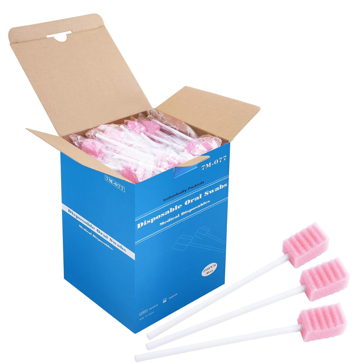 Disposable Oral Swabs, Sterile Dental Sponge Swabsticks Unflavored for Mouth & Gum Cleaning (250 Pack/box)-0