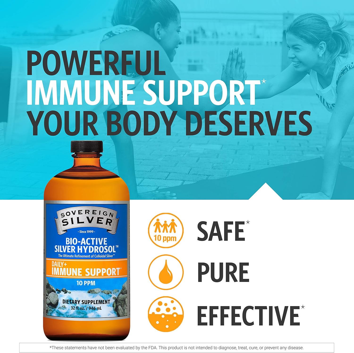 Sovereign Silver Bio-Active Silver Hydrosol for Immune Support - Colloidal Silver - 10 ppm, 32oz (946mL) - Family Size-1