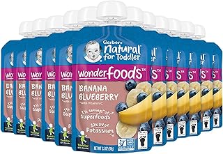 Gerber Baby Food Pouches, Toddler 12+ Months, WonderFoods, Banana Blueberry, 3.5 Ounce (Pack of 12)