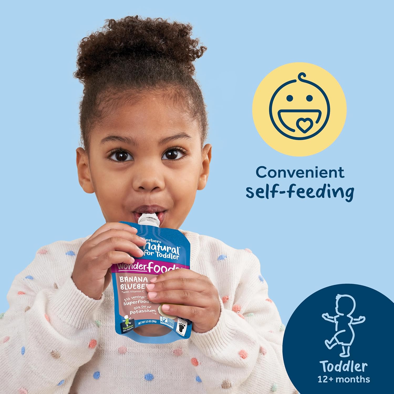 Gerber Baby Food Pouches, Toddler 12+ Months, WonderFoods, Banana Blueberry, 3.5 Ounce (Pack of 12)-2