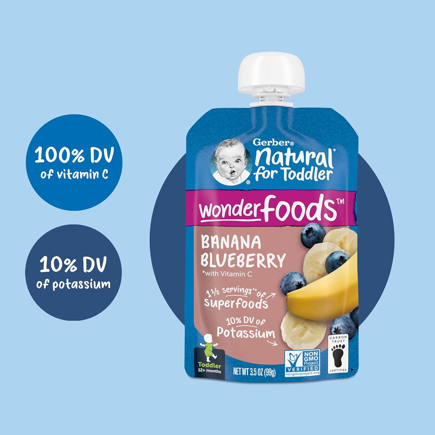 Gerber Baby Food Pouches, Toddler 12+ Months, WonderFoods, Banana Blueberry, 3.5 Ounce (Pack of 12)-5