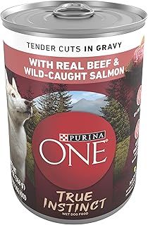 Purina ONE High Protein Wet Dog Food True Instinct Tender Cuts in Dog Food Gravy With Real Beef and Wild-Caught Salmon - (Pack of 12) 13 oz. Cans