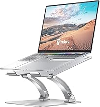 Nulaxy Fully Adjustable Laptop Stand for Desk, Dual Foldable Aluminum Computer Riser with Heat-Vent, Ergonomic Notebook Holder Portable Office Accessories Compatible with All 10-17" Laptops, Silver