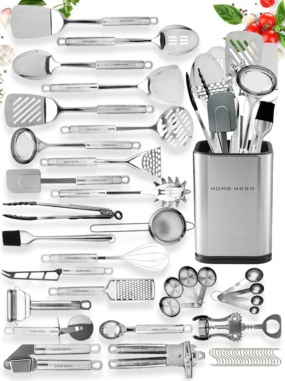 Home Hero 54 Pcs Stainless Steel Kitchen Utensils Set - Nonstick Stainless Steel Cooking Utensils Set - Heat Resistant Kitchen Essentials & Metal Kitchen Gadgets (54 Pcs)-0