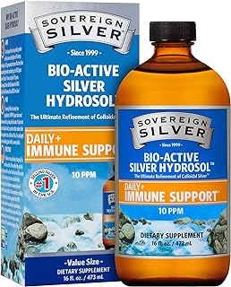 Sovereign Silver Bio-Active Silver Hydrosol for Immune Support - Colloidal Silver Liquid -10 ppm, 16oz (473mL) - Value Size