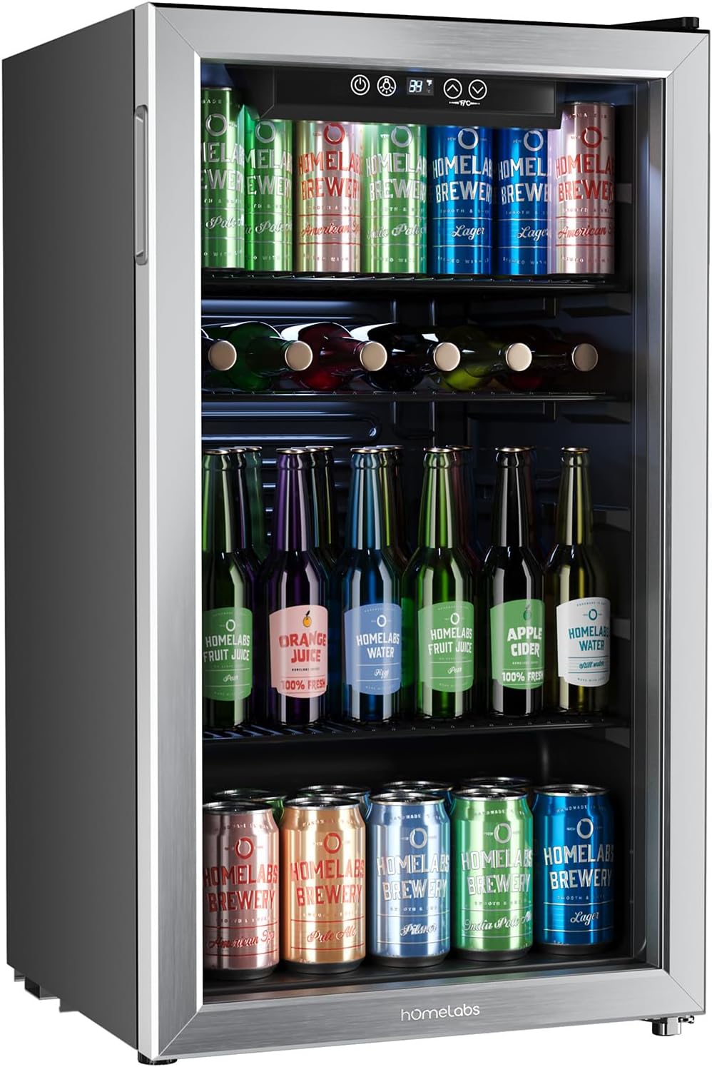 hOmeLabs Beverage Refrigerator and Cooler - 120 Can Mini Fridge with Glass Door for Soda Beer or Wine - Small Drink Dispenser Machine for Office or Bar with Adjustable Removable Shelves-0