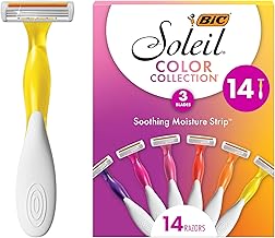 BIC Soleil Smooth Colors Women's Disposable Razors With Aloe Vera and vitamin E Lubricating Strip for Enhanced Glide, With 3 Blades, 14 Count