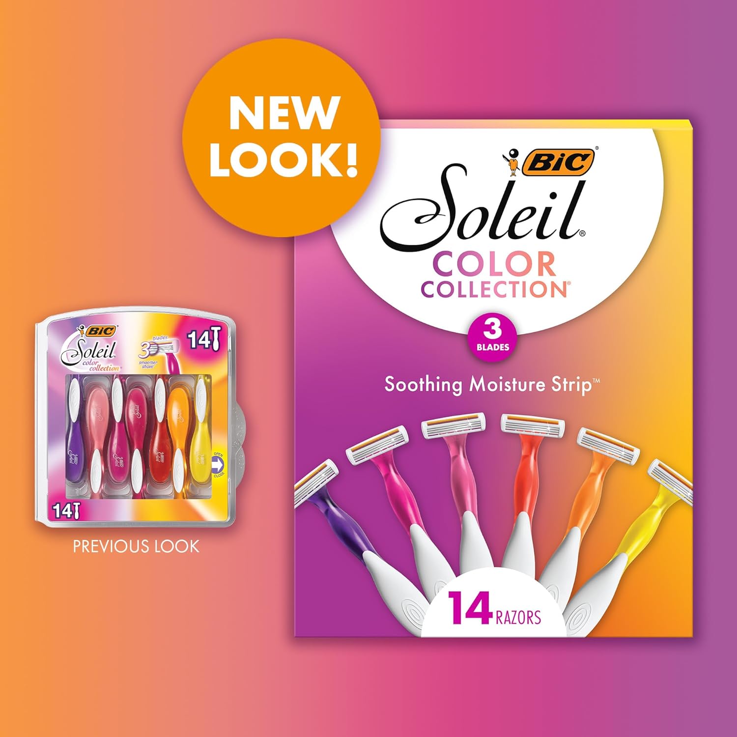 BIC Soleil Smooth Colors Women's Disposable Razors With Aloe Vera and vitamin E Lubricating Strip for Enhanced Glide, With 3 Blades, 14 Count-2