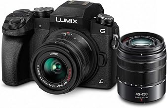 Panasonic Lumix G7 4K Digital Mirrorless Camera Bundle with Lumix G Vario 14-42mm and 45-150mm Lenses, 16MP, 3-Inch Touch LCD, DMC-G7WK (USA Black)