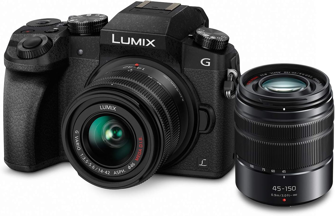 Panasonic Lumix G7 4K Digital Mirrorless Camera Bundle with Lumix G Vario 14-42mm and 45-150mm Lenses, 16MP, 3-Inch Touch LCD, DMC-G7WK (USA Black)-0