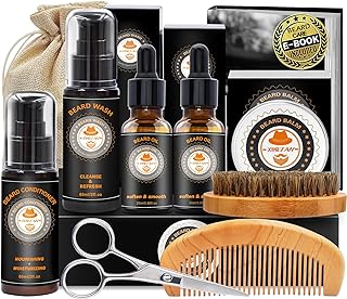 Upgraded Beard Grooming Kit w/Beard Conditioner,Beard Oil,Beard Balm,Beard Brush,Beard Wash,Beard Comb,Beard Scissor,Bag,E-Book,Beard Care Daddy Gifts for Men Him Dad Husband Boyfriend