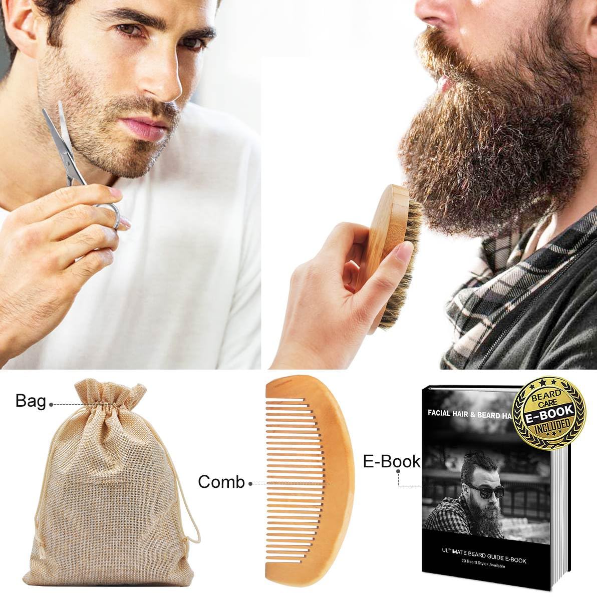 Upgraded Beard Grooming Kit w/Beard Conditioner,Beard Oil,Beard Balm,Beard Brush,Beard Wash,Beard Comb,Beard Scissor,Bag,E-Book,Beard Care Daddy Gifts for Men Him Dad Husband Boyfriend-6