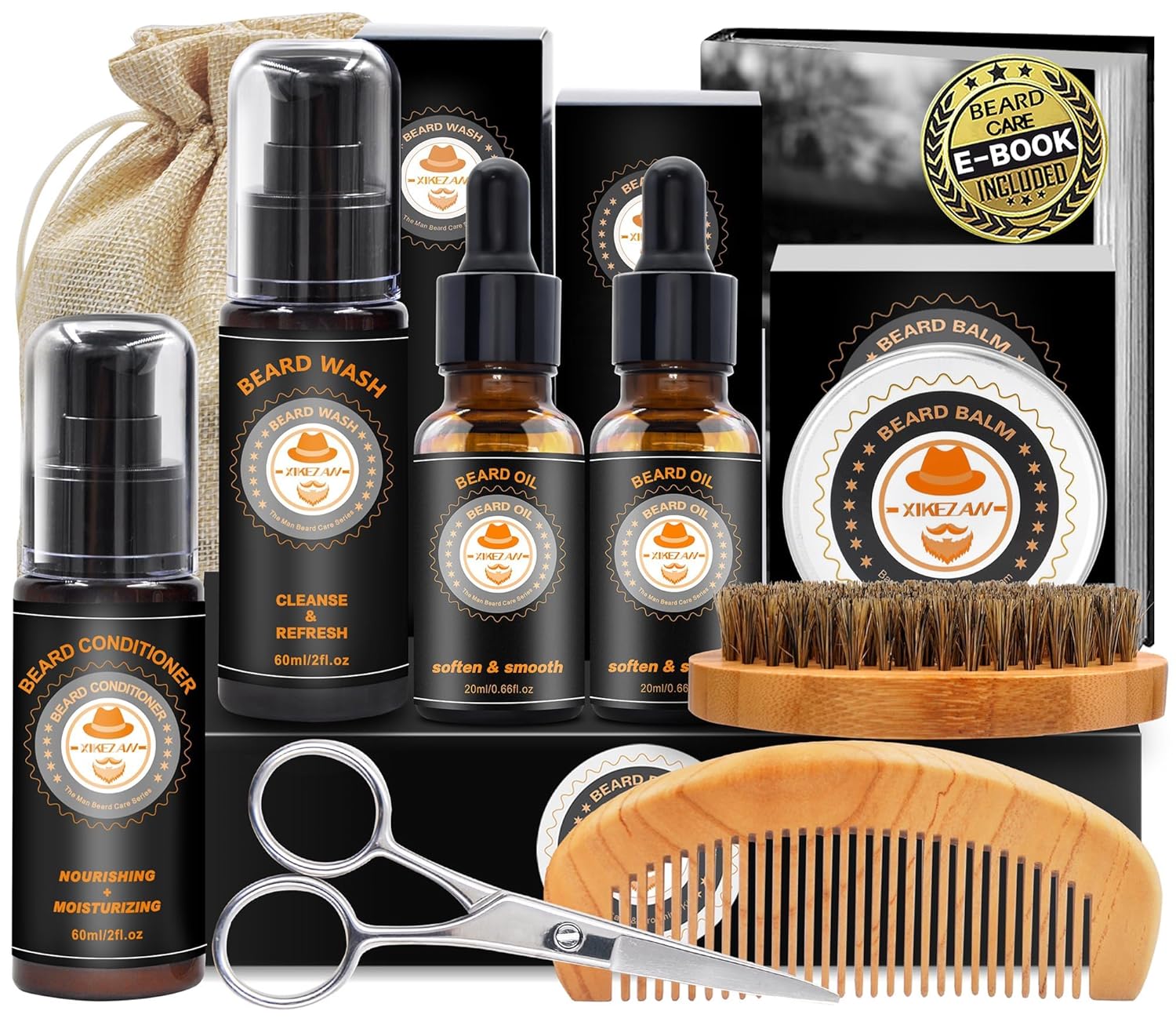 Upgraded Beard Grooming Kit w/Beard Conditioner,Beard Oil,Beard Balm,Beard Brush,Beard Wash,Beard Comb,Beard Scissor,Bag,E-Book,Beard Care Daddy Gifts for Men Him Dad Husband Boyfriend-7