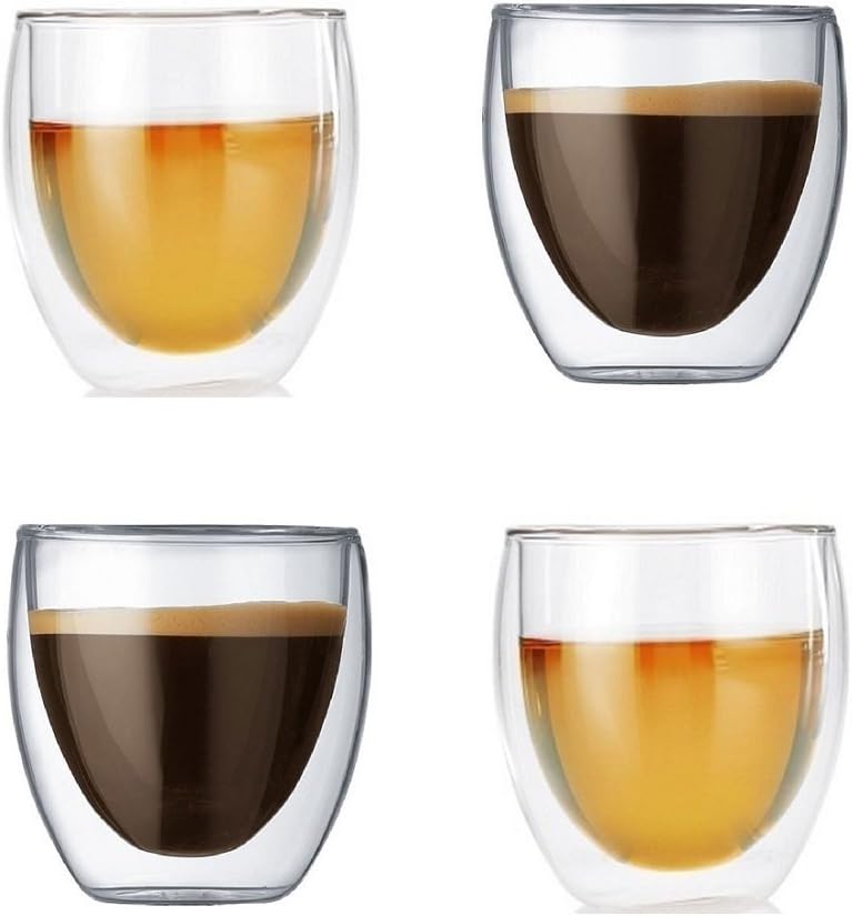 Gmark Espresso Cups Shot Glass 2.7- Ounce Coffee Set of 4 - Lightweight Double Wall Thermo Insulated GM2028