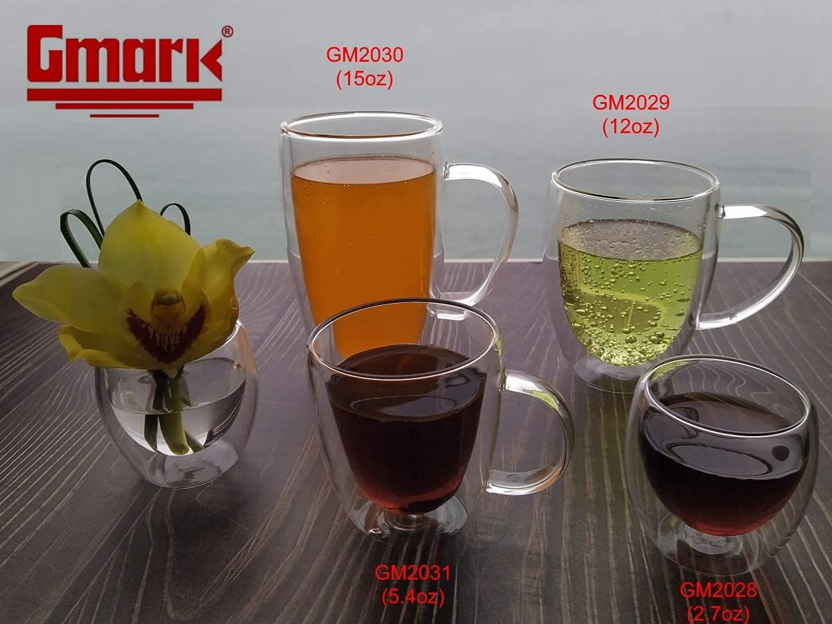 Gmark Espresso Cups Shot Glass 2.7- Ounce Coffee Set of 4 - Lightweight Double Wall Thermo Insulated GM2028-6