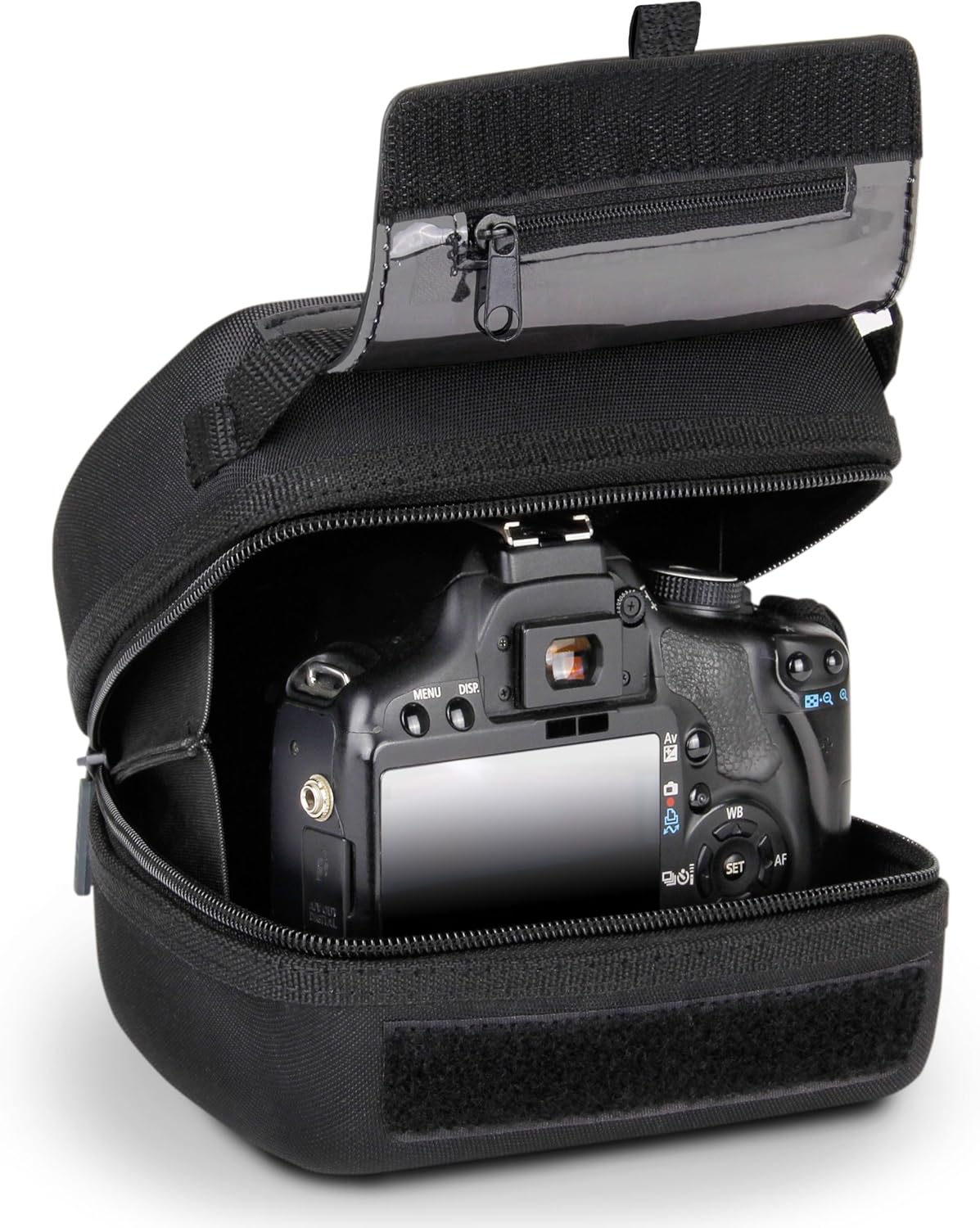 USA Gear Quick Access DSLR Hard Shell Camera Case with Molded EVA Protection, Padded Interior, Holster Belt Loop and Rubber Coated Handle - Works W/Nikon, Canon, Pentax, Olympus and More-0