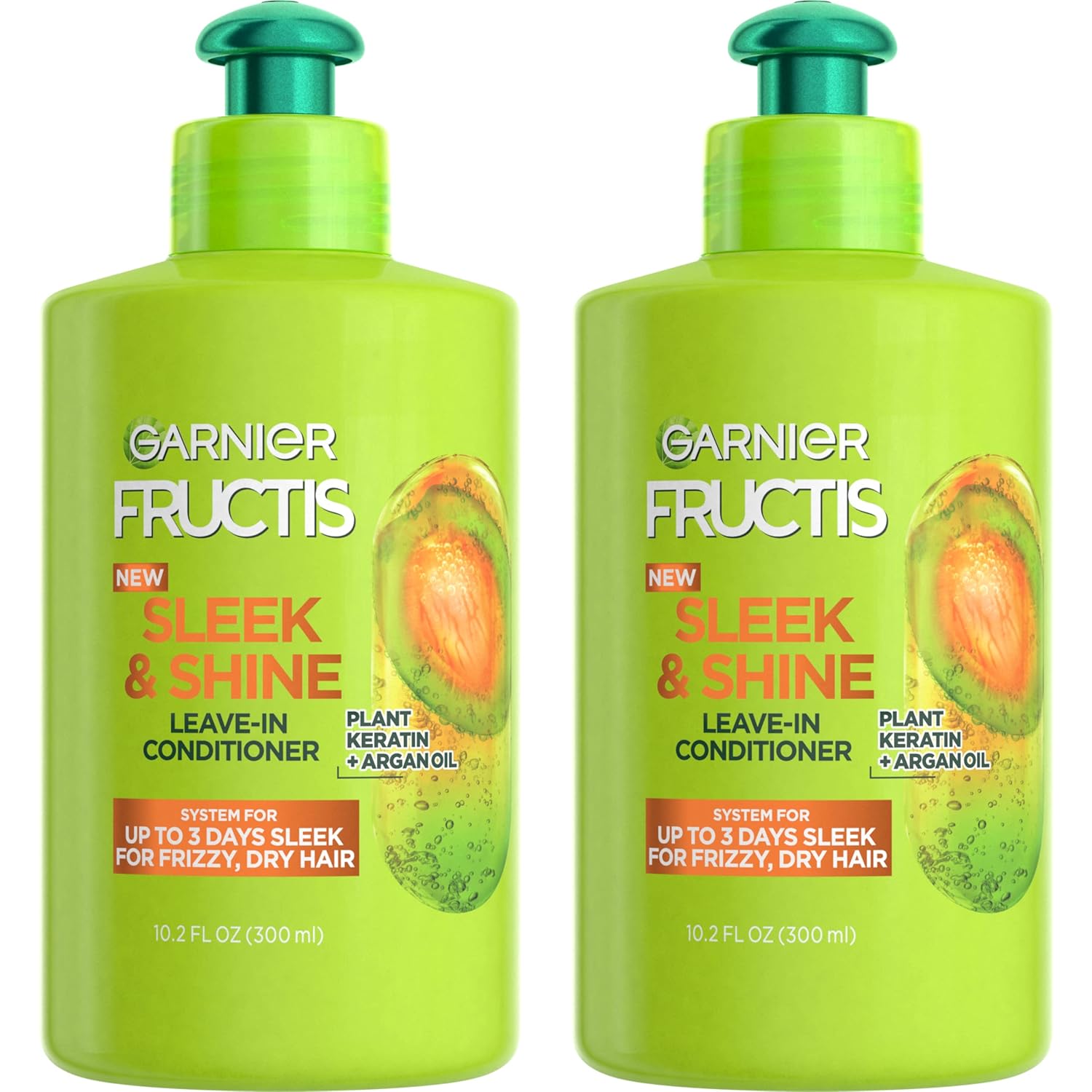 Garnier Fructis Sleek & Shine Leave-In Conditioning Cream for Frizzy, Dry Hair, Plant Keratin + Argan Oil, 10.2 Fl Oz, 2 Count (Packaging May Vary)-0