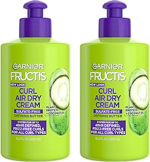 Garnier Fructis Curl Nourish Air Dry Cream, Sulfate Free Defining Butter Leave-in Conditioner, 10.2 Fl Oz, 2 Count (Packaging May Vary)