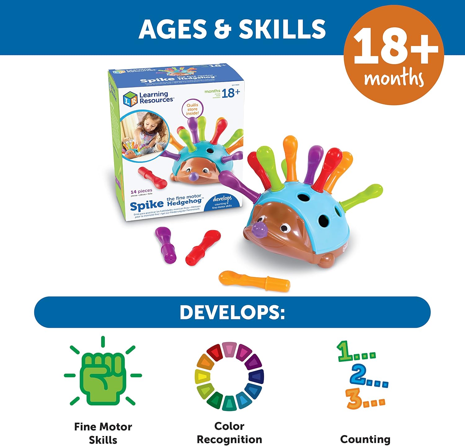 Learning Resources Spike The Fine Motor Hedgehog - Toddler Learning Toys, Fine Motor and Sensory Toys for Kids Ages 18+ Months, Montessori Toys-4