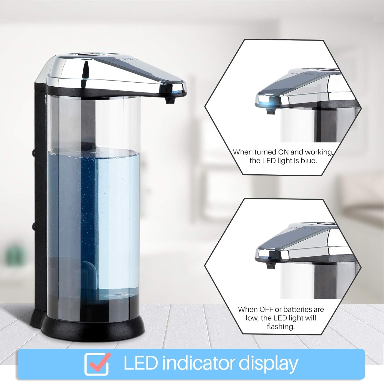 Secura 17oz Automatic Liquid Soap Dispenser, Touchless Battery Operated Hand Soap Dispenser with Adjustable Soap Dispensing Volume Control Dial, Personal Care Dispenser for Household Use (Chrome)-5