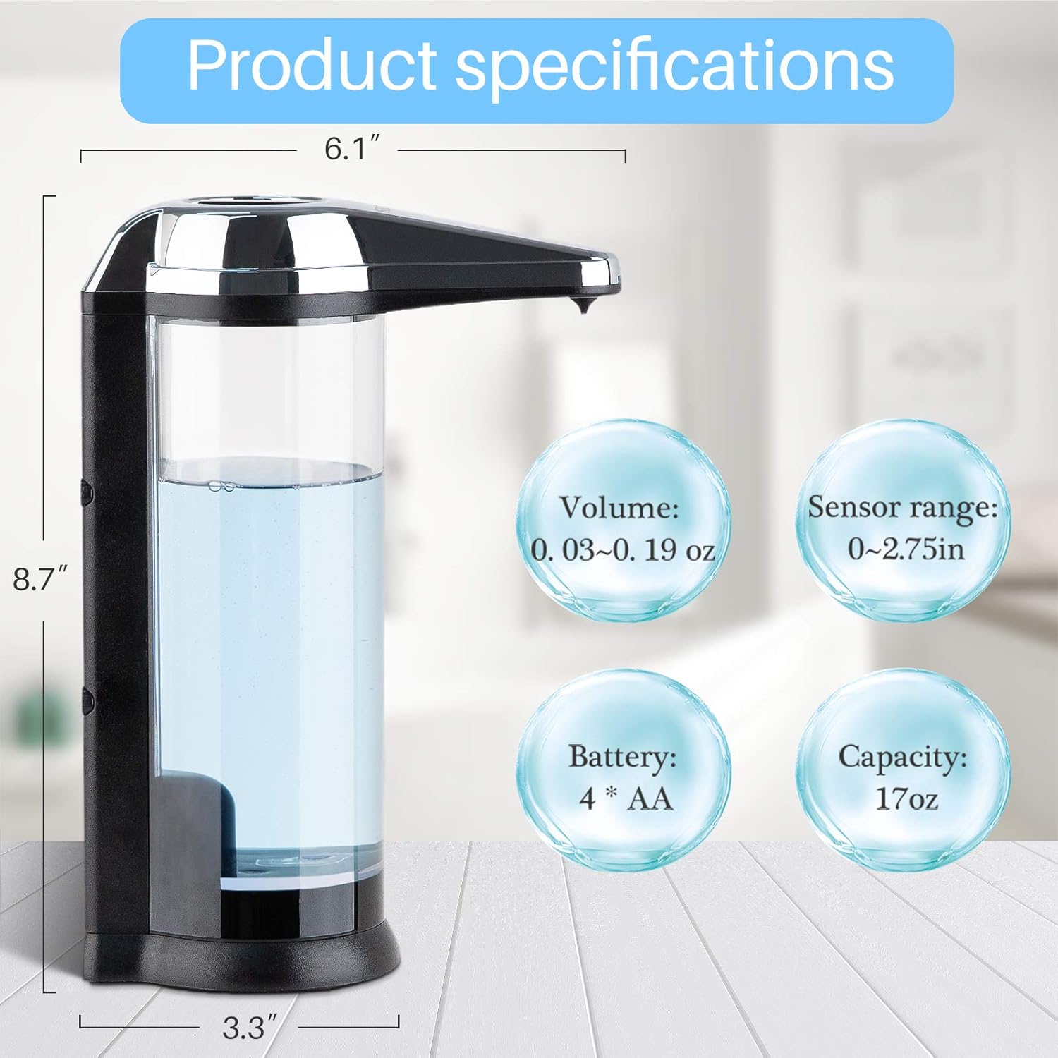 Secura 17oz Automatic Liquid Soap Dispenser, Touchless Battery Operated Hand Soap Dispenser with Adjustable Soap Dispensing Volume Control Dial, Personal Care Dispenser for Household Use (Chrome)-7