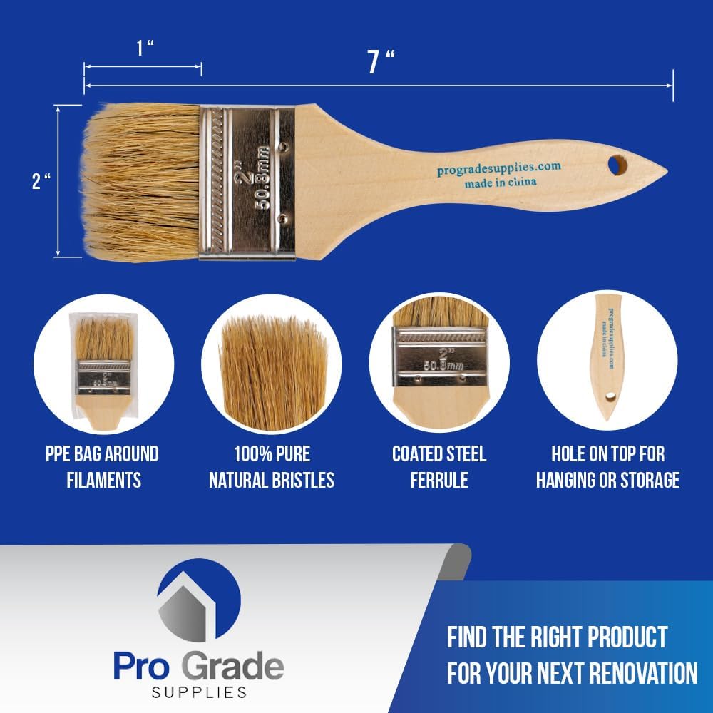 Pro Grade - Chip Paint Brushes - 96 Ea 2 Inch Chip Brush for Paints, Stains, Varnishes, Glues, & Gesso-1