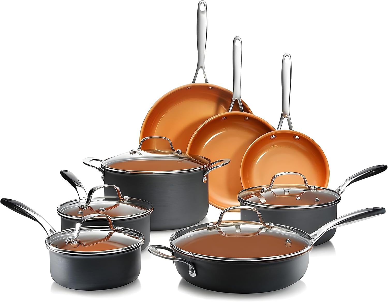 Gotham Steel Pro 13 Pc set Ceramic Pots and Pans Set Non Stick Cookware Sets Pot and Pan Set, Kitchen Cookware Sets, Ceramic Cookware Set, Hard Anodized Cookware Set, Pot Set, Dishwasher Safe, Copper-0