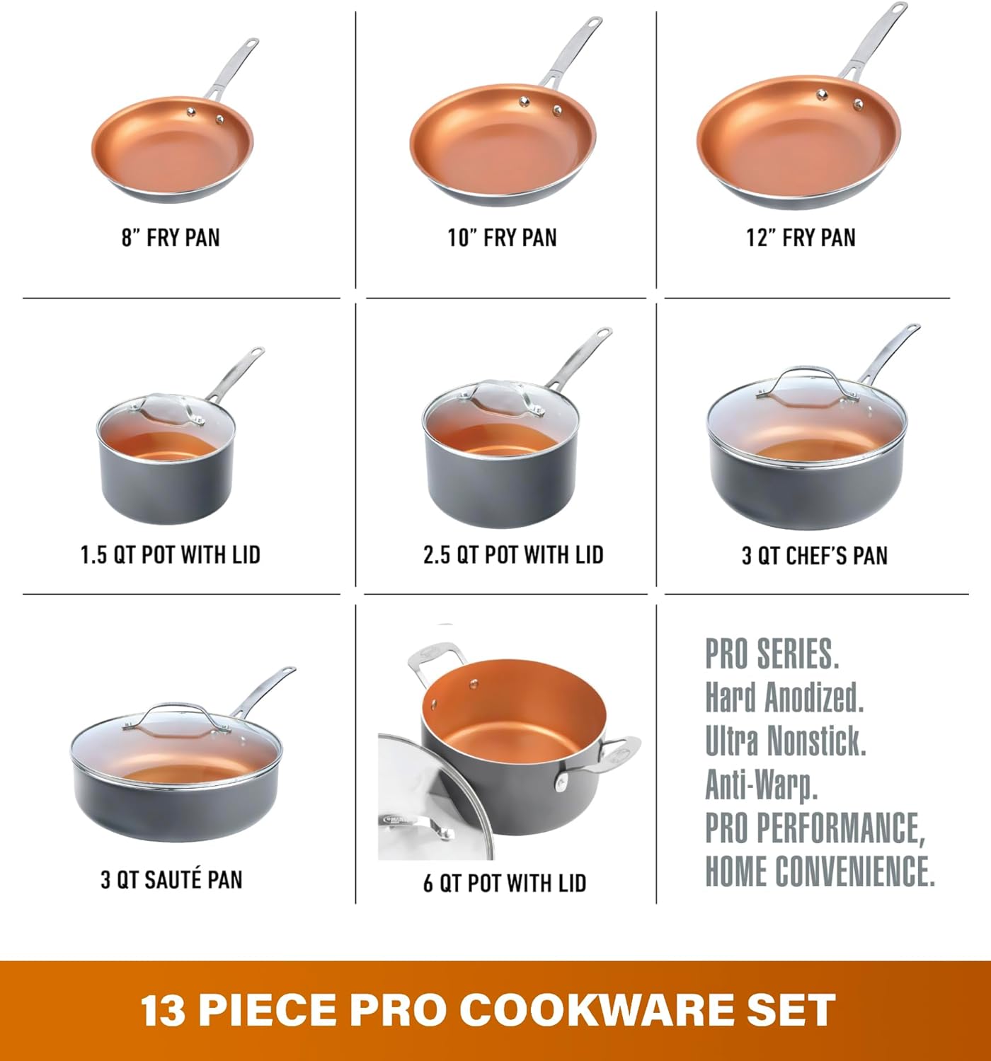 Gotham Steel Pro 13 Pc set Ceramic Pots and Pans Set Non Stick Cookware Sets Pot and Pan Set, Kitchen Cookware Sets, Ceramic Cookware Set, Hard Anodized Cookware Set, Pot Set, Dishwasher Safe, Copper-1