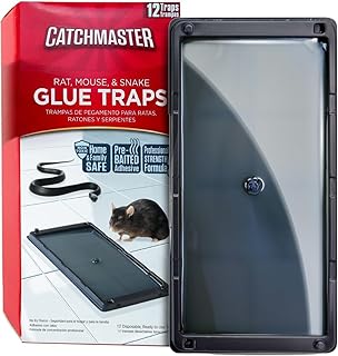 Catchmaster Glue Mouse Traps Indoor for Home 12PK, Bulk Glue Traps for Mice and Rats, Pre-Baited Adhesive Plastic Trays for Inside House, Snake, Lizard, Insect, & Spider Traps, Pet Safe Pest Control