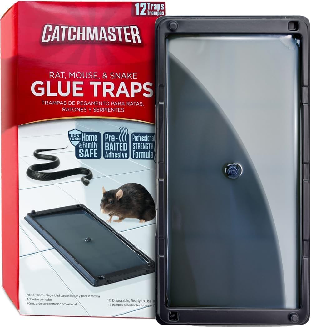 Catchmaster Glue Mouse Traps Indoor for Home 12PK, Bulk Glue Traps for Mice and Rats, Pre-Baited Adhesive Plastic Trays for Inside House, Snake, Lizard, Insect, & Spider Traps, Pet Safe Pest Control-0