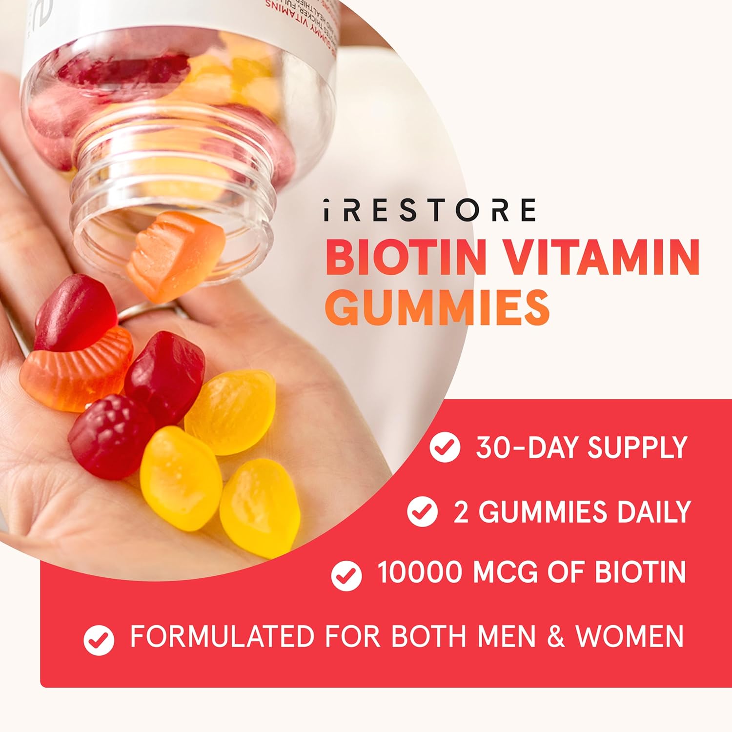 iRestore Hair Gummy Vitamins, Vegan Biotin Gummies for Hair Skin and Nails Gummies, Hair Gummies, Biotin Gummies for Hair Growth Biotin Vitamins Hair Vitamins Gummies for Women & Men, Biotin 10000mcg-1